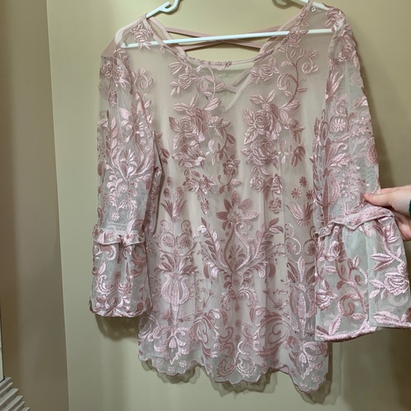 Sheer Pink Lace Blouse - Picture 1 of 6